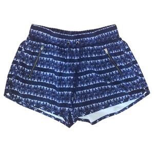 Athleta Ikat Stripe Sway Shorts 3" Blue Zip Pockets Sz Medium Beach